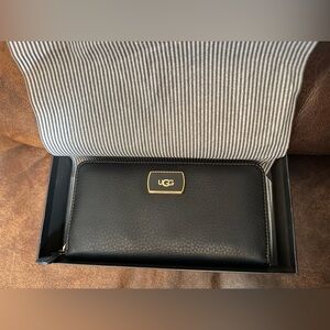 UGG Black Leather Wallet with Gold Accent